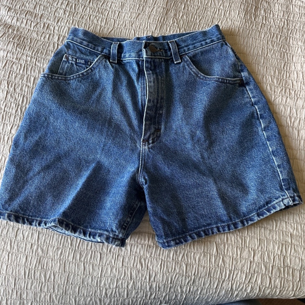 Vintage Lee Jean Shorts Womens 12 High Waist Mom Denim Cotton USA Made Leather